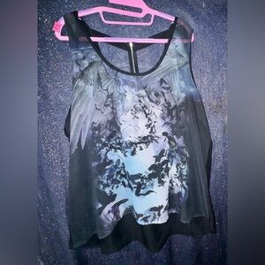 Teenage Runaway Sheer Tank Ravens In Dark Forest Zipper Back With Cut Outs XXL